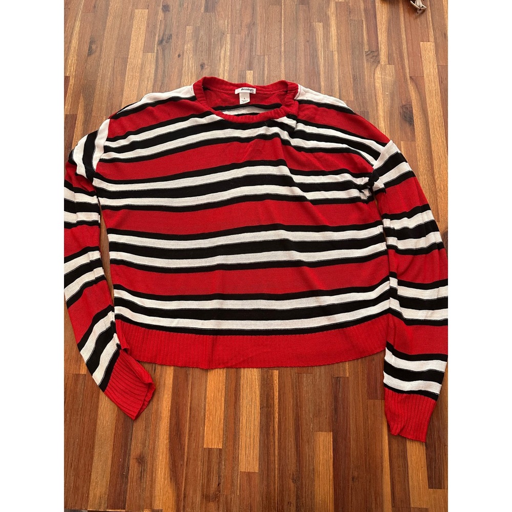 Serendipity Striped Sweater Womens Large Red Black White Excellent Crop Knit Top